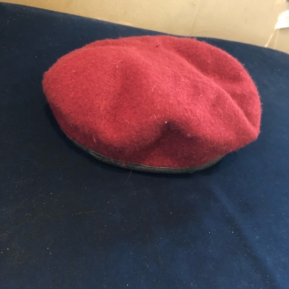 Raspberry Beret w/ Black Leather trim - Picture 3 of 3